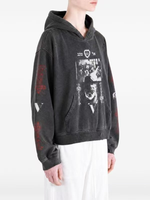 ERD Grunge Multi‑Print Streetwear Cropped Hoodie