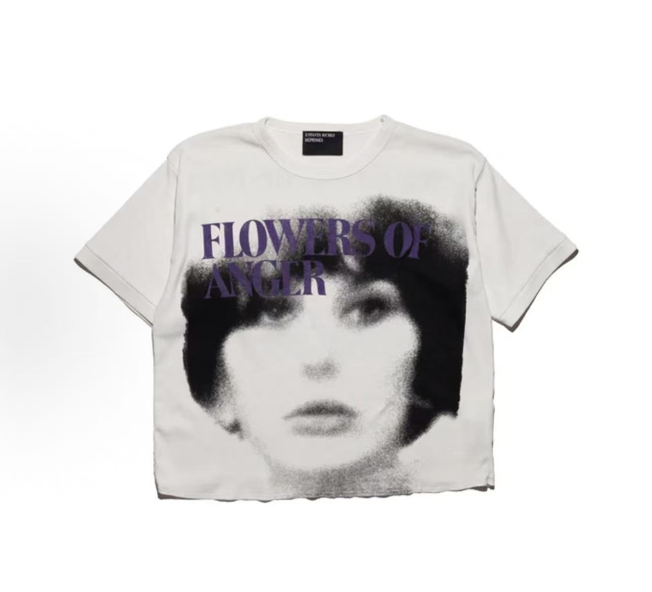 ERD Distorted Portrait Print T‑Shirt Raw Hem Cropped Streetwear Top