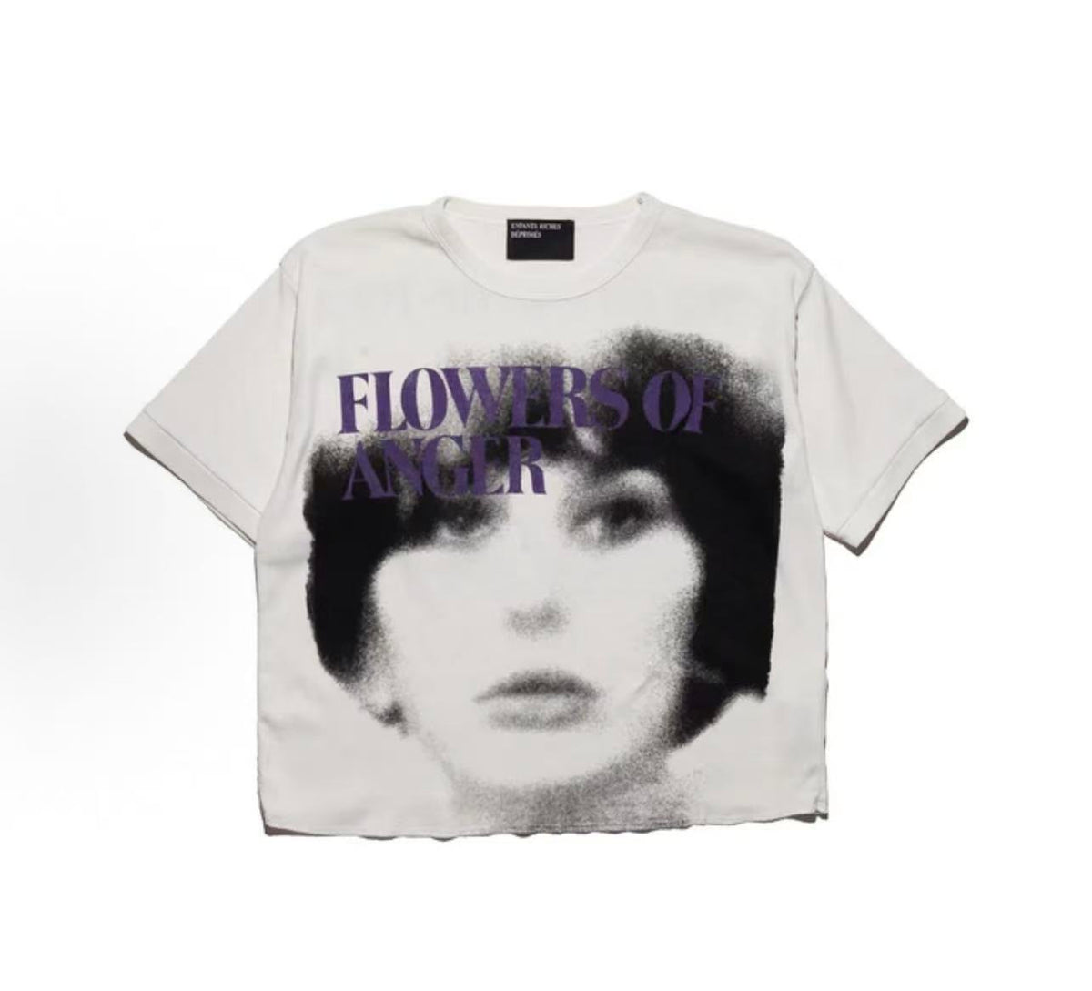 ERD Distorted Portrait Print T‑Shirt Raw Hem Cropped Streetwear Top