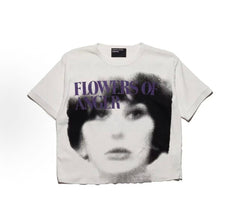 ERD Distorted Portrait Print T‑Shirt Raw Hem Cropped Streetwear Top