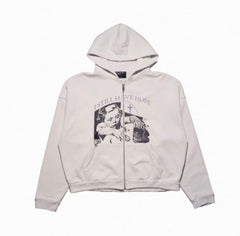 ERD Vintage Art Streetwear Zip‑Up Hoodie