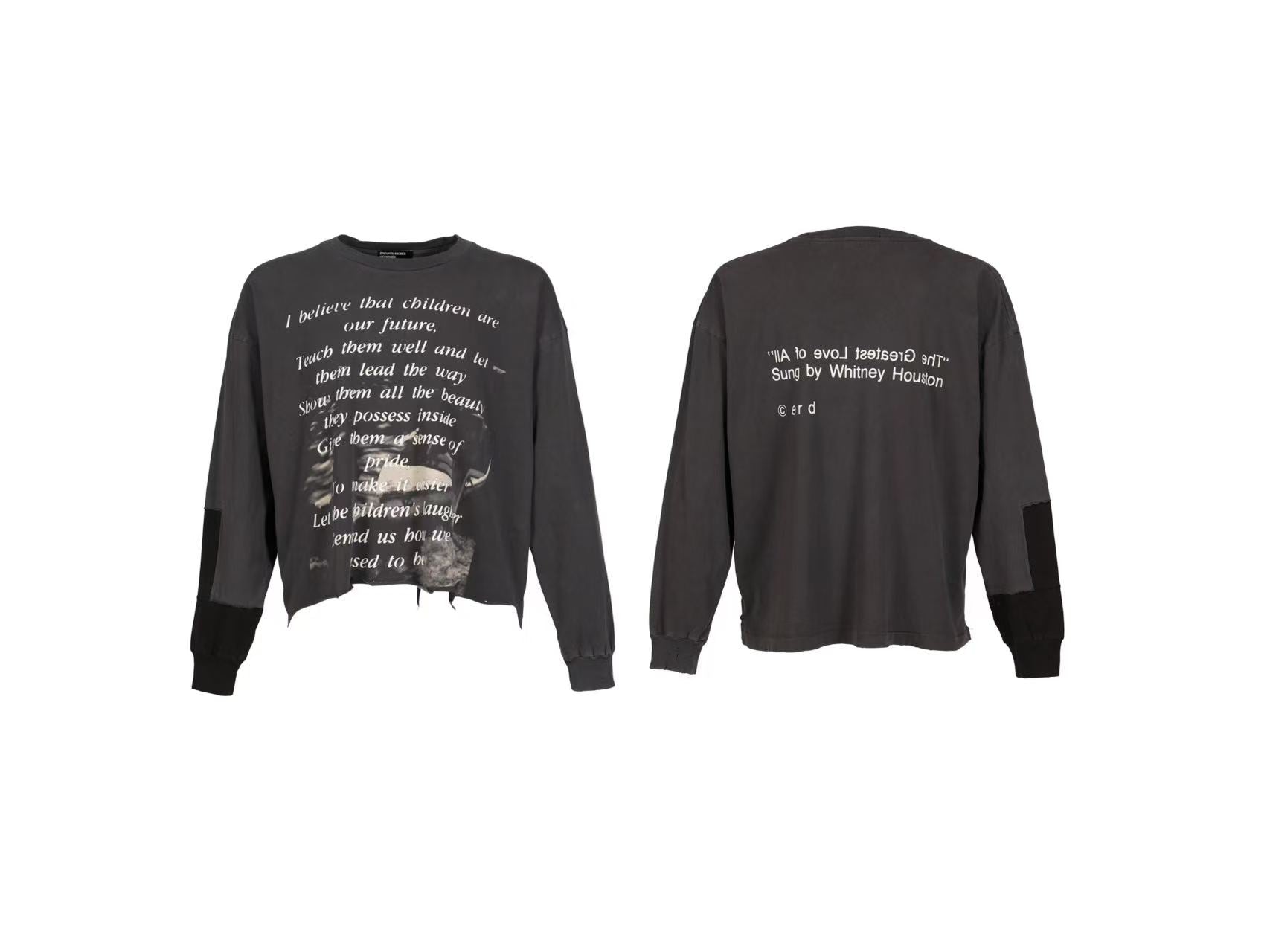 ERD Lyric Patchwork Cropped Distressed Long Sleeve Tee