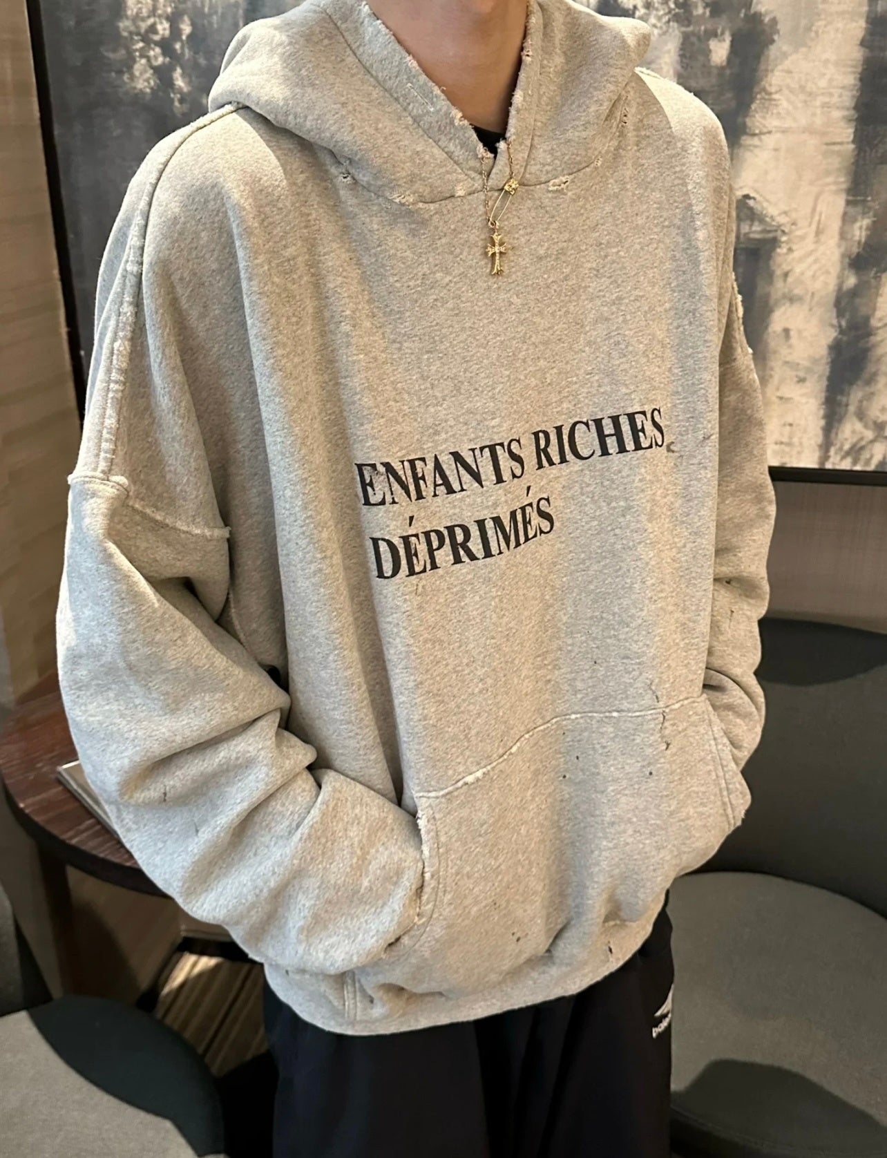 ERD Grunge Destroyed French Logo Streetwear Hoodie