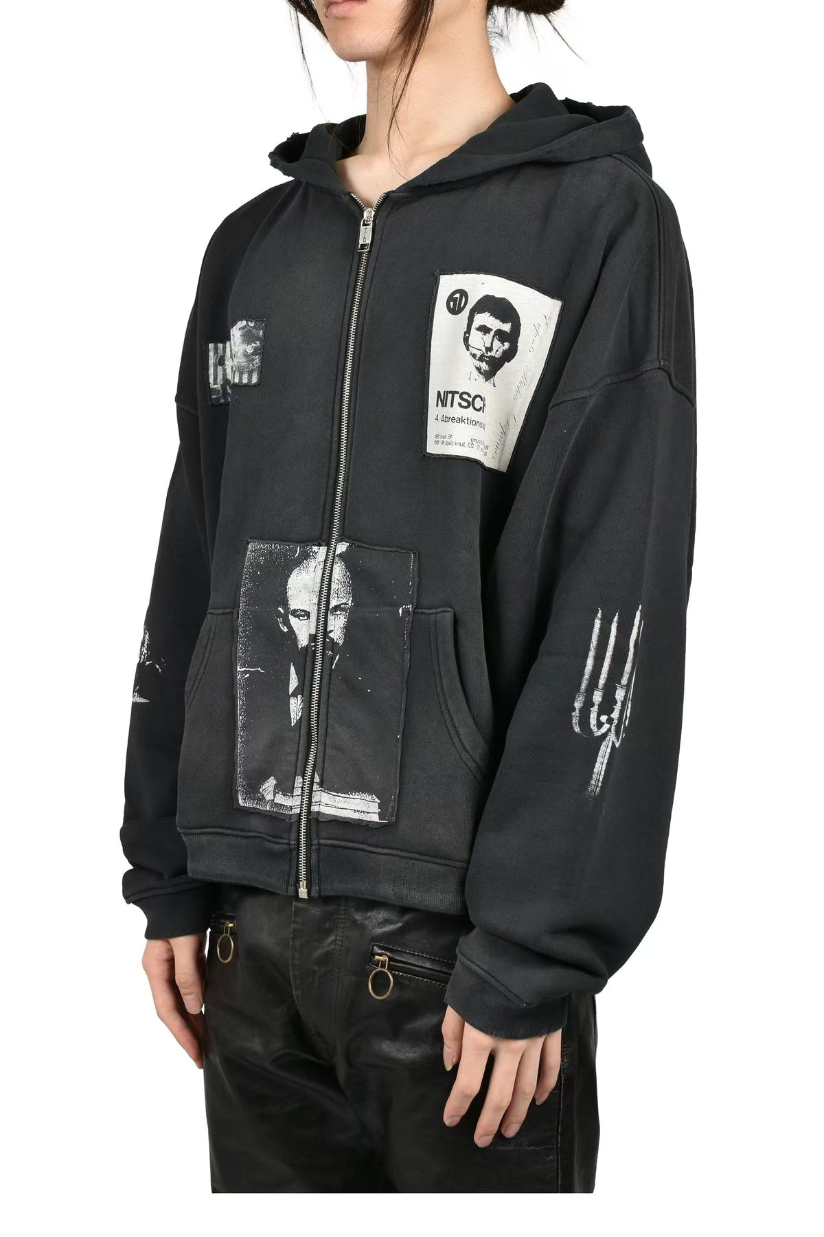 ERD Vintage Collage Grunge Streetwear Zip‑Up Hoodie