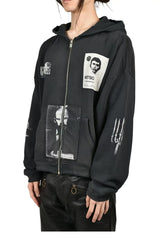 ERD Vintage Collage Grunge Streetwear Zip‑Up Hoodie