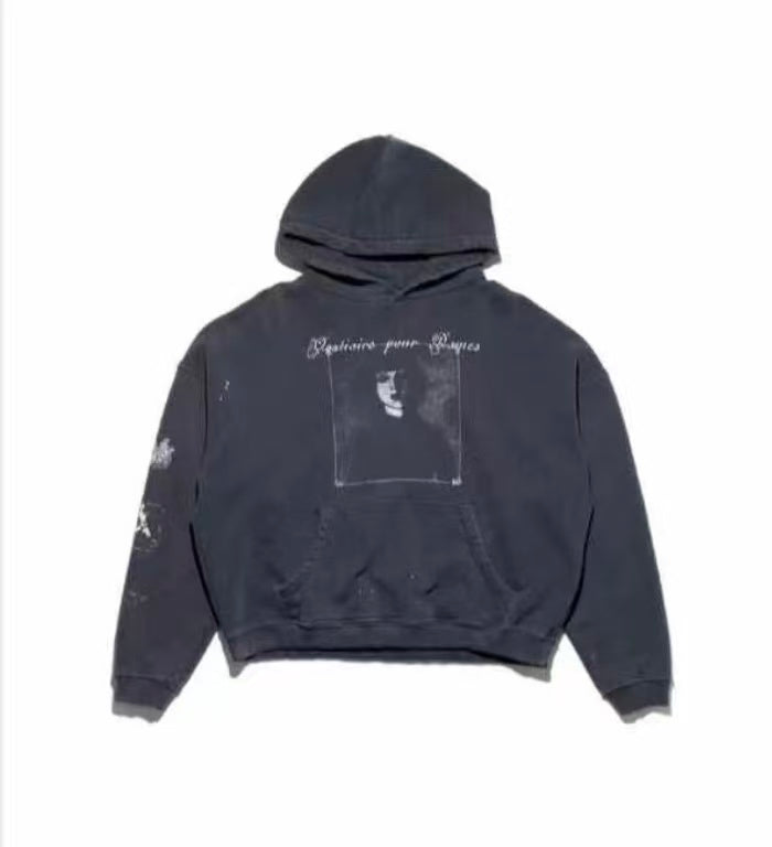 ERD Distressed Portrait Photo Print Cropped Pullover Hoodie