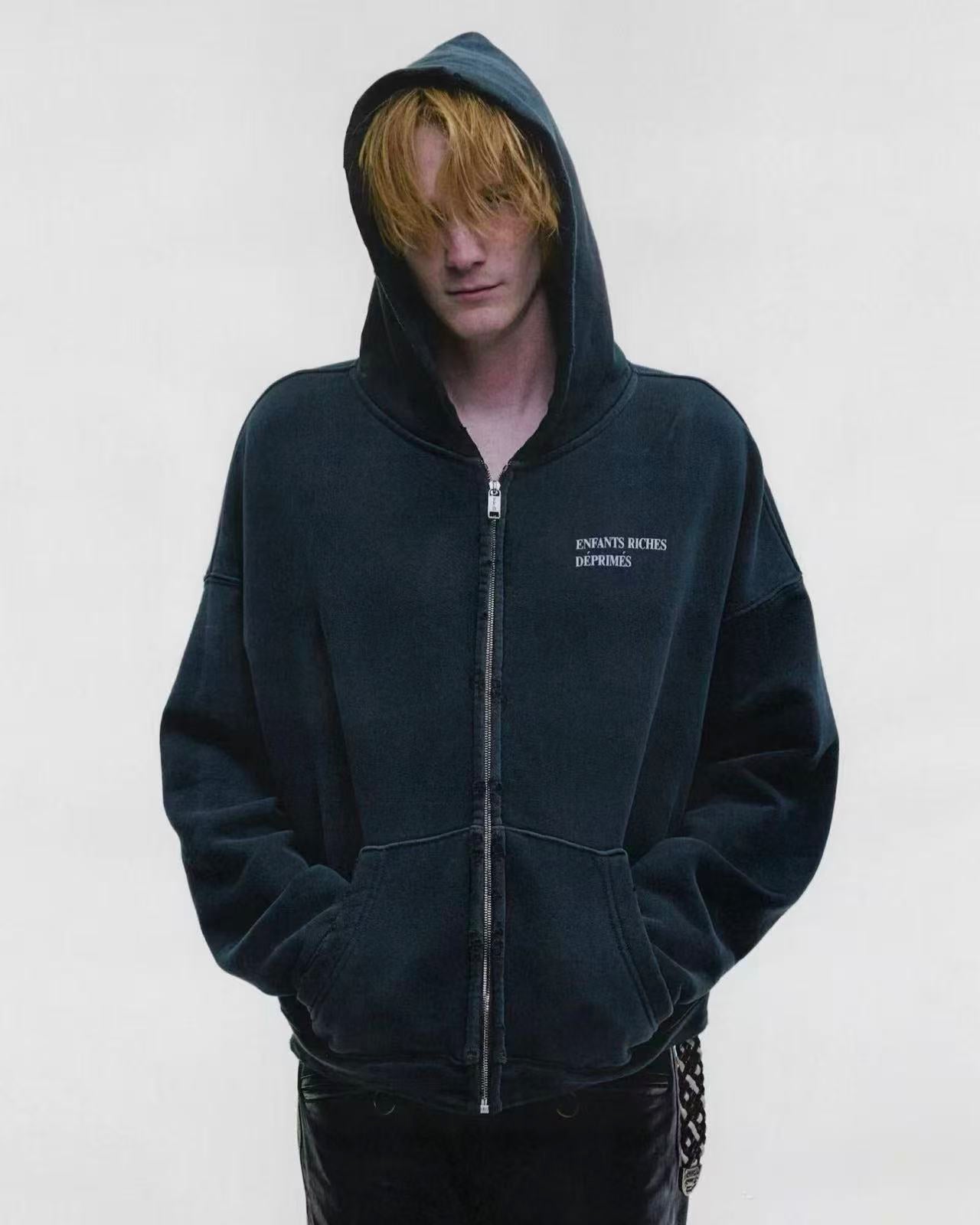 ERD Grunge Minimal Streetwear Zip‑Up Hoodie