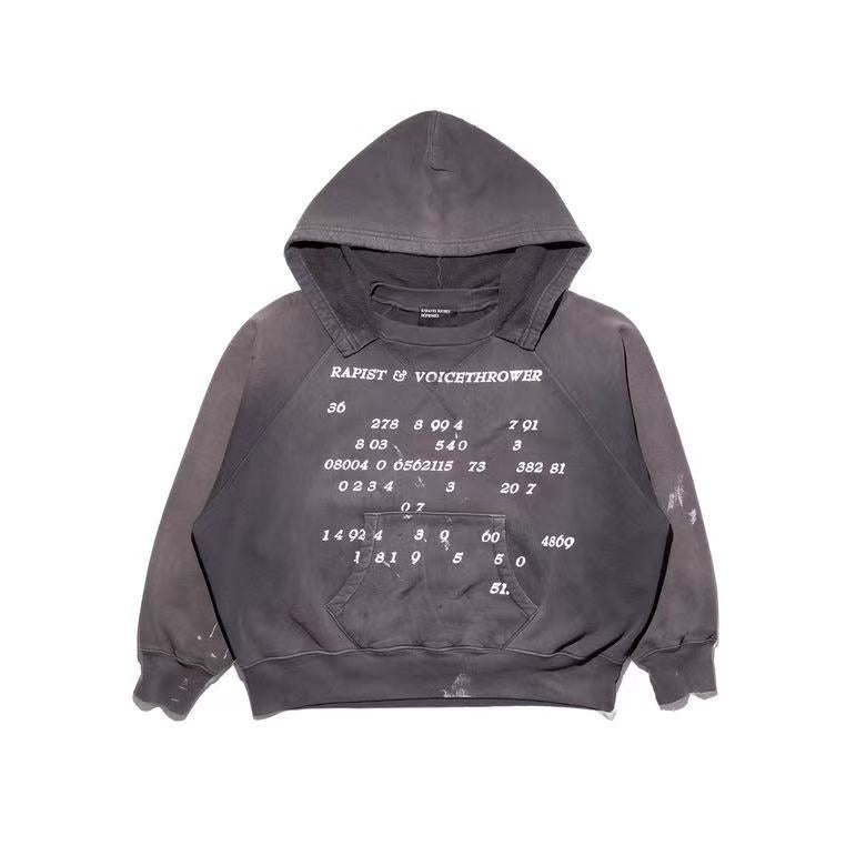 ERD Grunge Distressed Numeric Print Streetwear Hoodie