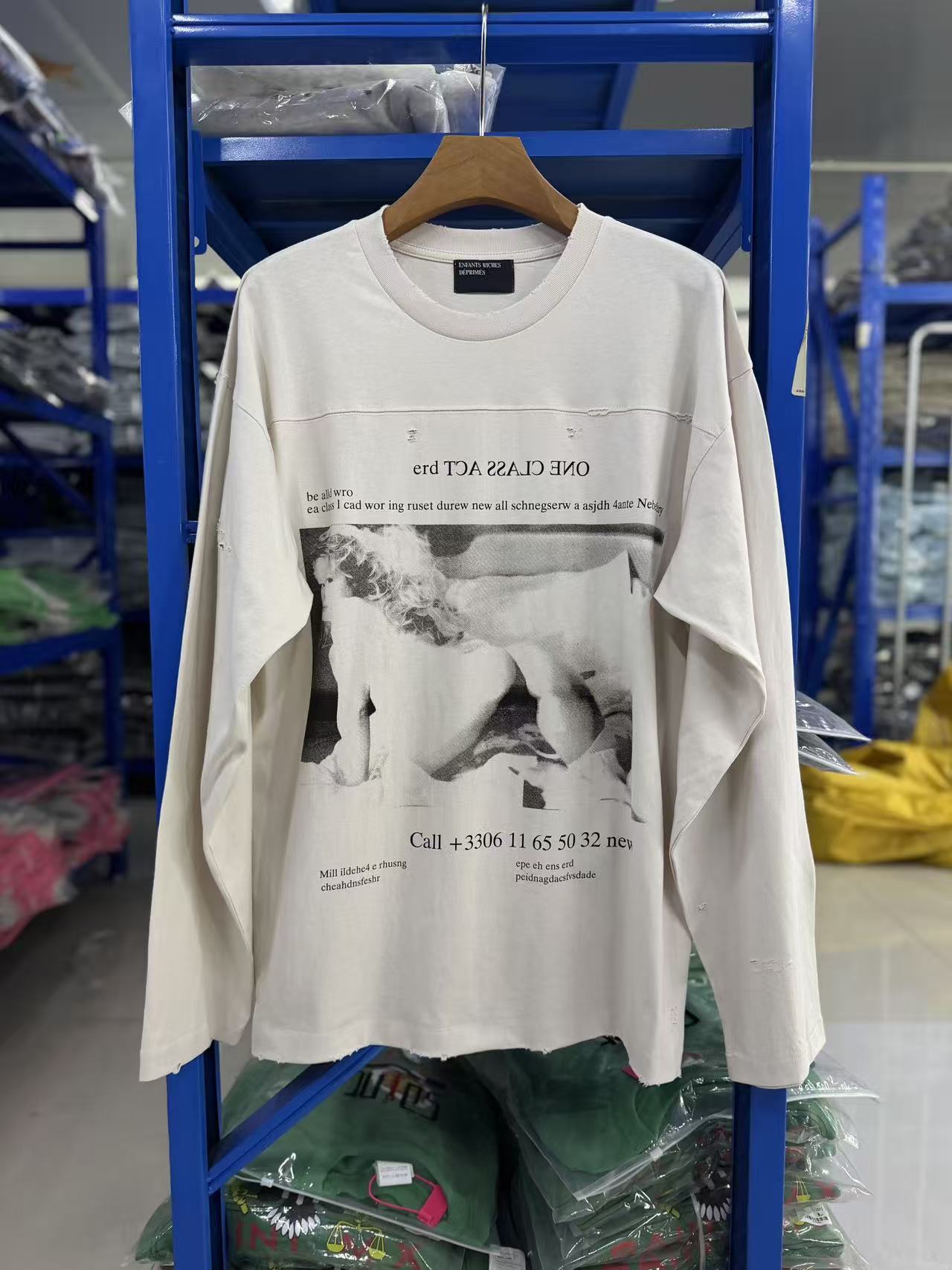 ERD One Class Act Hole Distressed Long Sleeve Tee