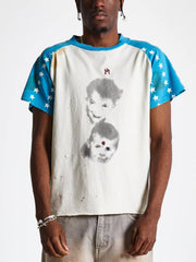 ERD Star Raglan Distressed Cropped Tee