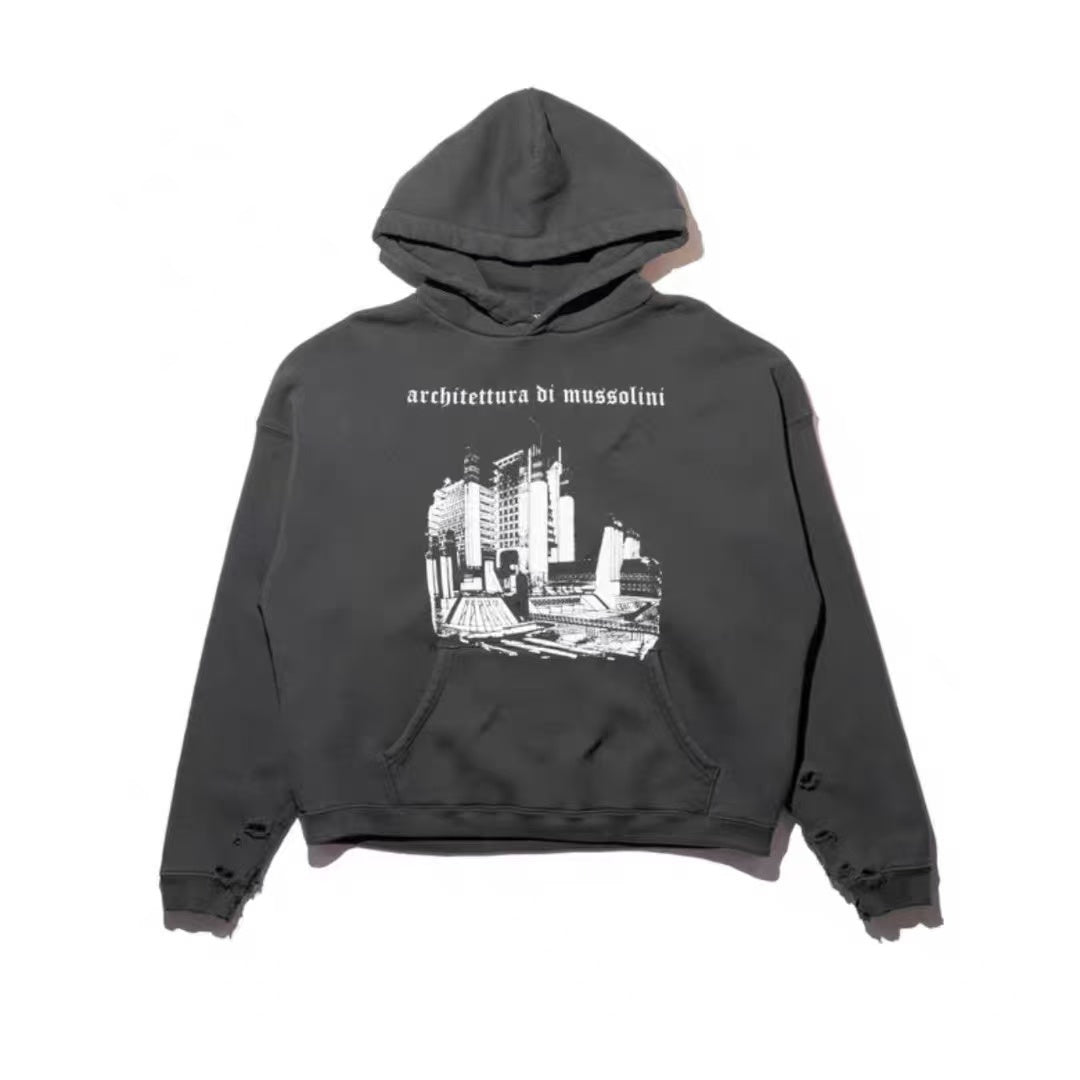 ERD Washed Charcoal Gothic Hoodie