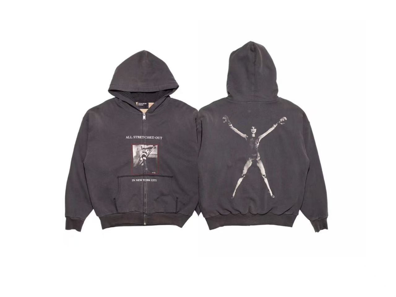 ERD Grunge Art Archive Streetwear Zip‑Up Hoodie