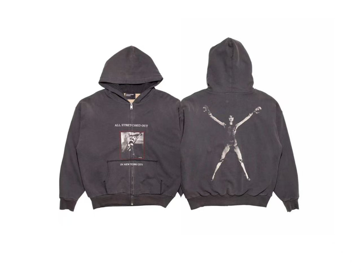 ERD Grunge Art Archive Streetwear Zip‑Up Hoodie
